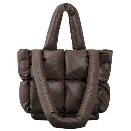 Vadderad tygväska Puffer Quiltad axelväska MÖRKBRUN Dark Brown
