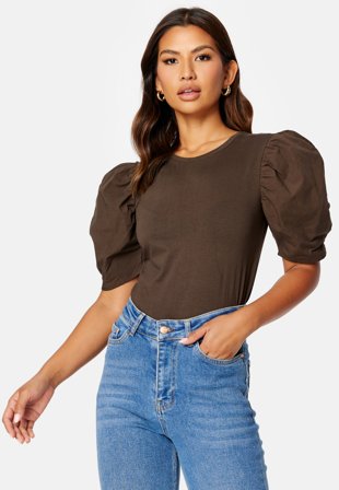 BUBBLEROOM Wesley puff sleeve top Brown Klær