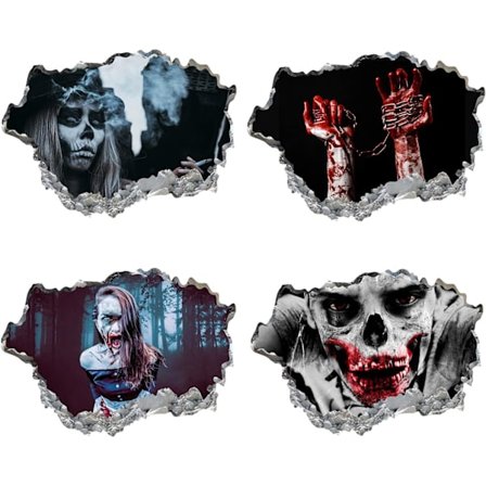 4 Pakka Halloween-seinätarroja 3D Halloween-seinätarrat Kauhu