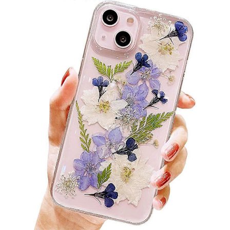 iPhone 13 -kuori kukkakuvioilla, kirkas söpö puristettu aito kukka design läpinäkyvä pehmeä TPU-kumista valmistettu ohut suojaava kukka-aiheinen kuori