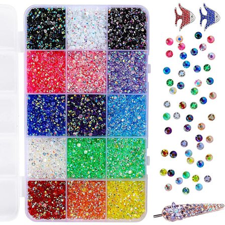 15000 kpl Kynsistrassit, Strassit askarteluun, Kynsikorut ja strassit, Sateenkaaren väriset strassit, Värikkäät jalokivet kynsien meikkiin DIY-