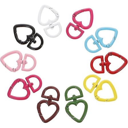10-pack hjärtformade nyckelringar med karbinhake i slumpmässig färg