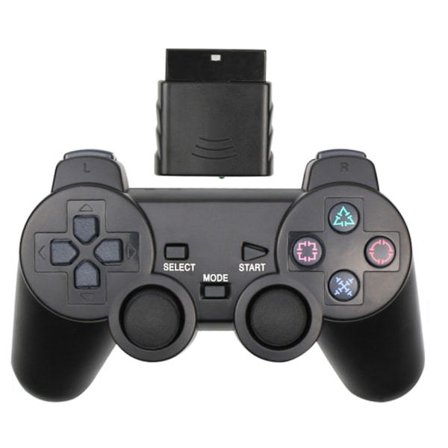 Trådløs spilcontroller dobbelt vibration 2,4 GHz lav latens fjernbetjening spilcontroller til PS2 sort