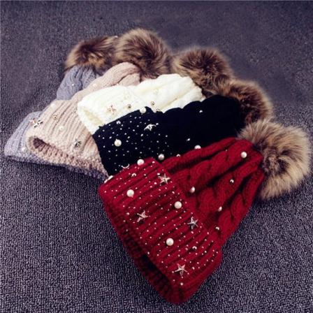 Dam Vinter Varm Päls Pompom Ski Cap