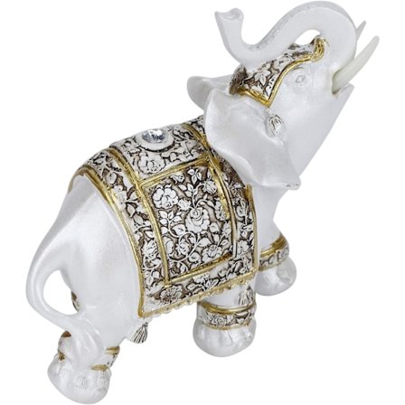 Feng Shui Elefant Statuer, Hvide Elefant Figurer med Løftet Snabel til Hjemmedekoration Ornament M-Guld Blomst Porcelæn