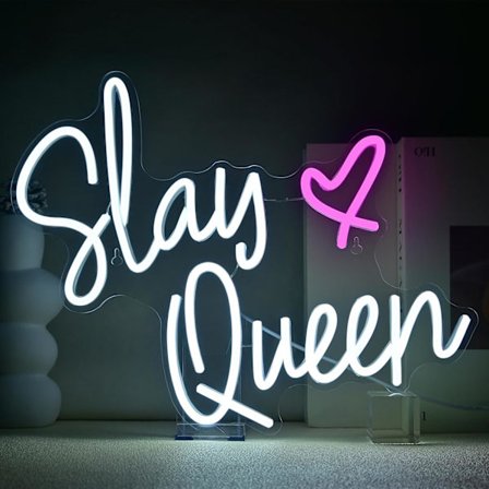 Slay Queen neonskilt hvid pink LED-neonlys skilte til vægdekoration USB-neonlys til soveværelse Preppy Girl æstetisk værelsesindretning