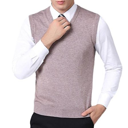 Stickad V-ringad Casual Väst för Män Höst S Beige