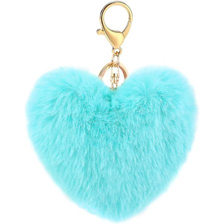 Fluffig Nyckelring Mjuk Plysch Hjärta Form Charm Ring Nyckelbricka Väska Bilnyckel Hänge, Sjöblå