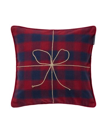 Lexington Wrapped checked organic flannel pillow cover, dark blue