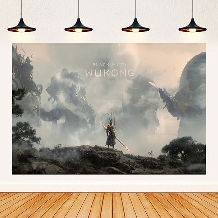 Svart myte Wukong bursdagsfest dekorasjonsbakgrunn (210*150CM stil 5)