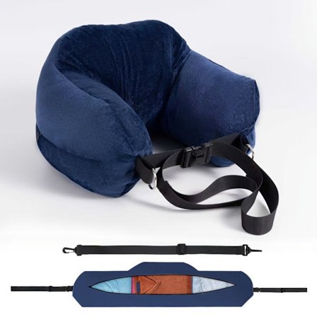 Säädettävä kaulan koko -matkatyyny säilytystilalla, memory foam U-mallinen ristiin kantaen tyyny matkalle, toimistoon ja nokosille NavyBlue