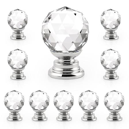 10 x 20mm Runde Glass Kjøkkenskap Knott Klar Diamant Møbel Skuff Håndtak Krystall Skap Trekk Med Skruer