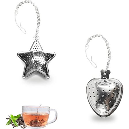 Te-bladssil, 304 rostfritt stål tesil te-infusionsnät tebollsfilter med kedjekrok för löst te