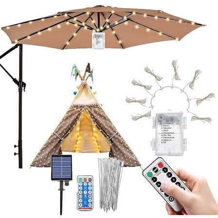 Parasol-lampor, 8 lägen Patio-parasoll-lampor med 104 lysdioder, Vattentäta trädgårdsparasoll-lampor Solenergi-drivna, Dimbara med fjärrkontroll