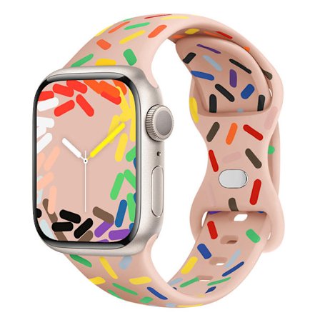 Sopii Apple Watch -rannekkeeseen 42/44/45/49mm uusi sateenkaarenvärinen Sport Band silikoninen perhoslukko Pink Sand Spots