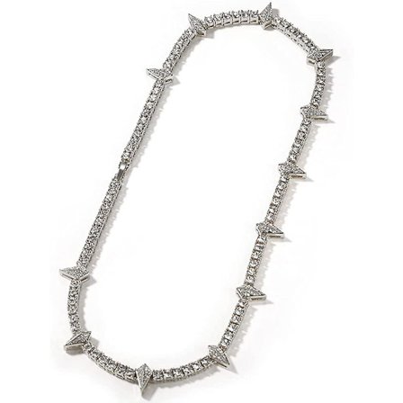 Kubansk kedja vargtandform hiphop-halsband (silver, 22in-5-a)