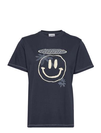 Light Jersey Flower Relaxed T-Shirt T-shirts & Tops Short-sleeved Svart Ganni