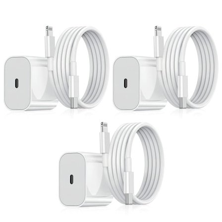 3-pakning - Hurtiglader - Adapter + Kabel 20W Hvit - EU-kontakt - iPhone-kompatibel