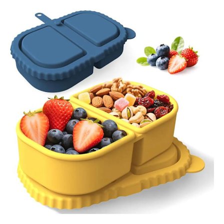 Kryddbox - Sausboks - Silikonmatboks med lokk - Silikon Dobbel Rom - Gul