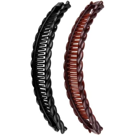 Et sort og et brunt langt bananklips-hårspænde, dobbeltpakke 15 cm hårtilbehør