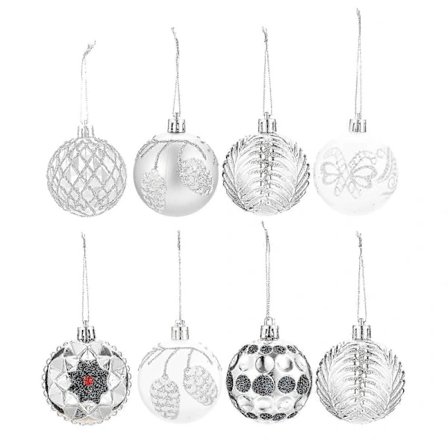 8 stk. Ubrydelige julekugler Sølv juletræspynt 6 cm [YD]