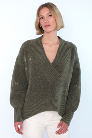 Hést FAM V-Neck Sweater Dame - Winter Moss - Size: 2