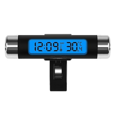2-in-1 auton kello lämpömittari ilmastointiritilään kiinnitettävä valaiseva kello LCD digitaalinäyttö sinisellä taustavalolla sisätilan lisävarusteet 