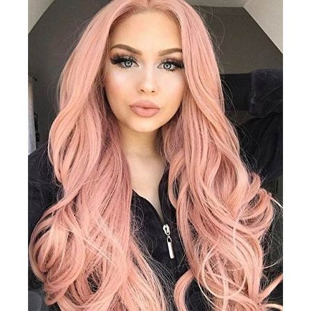1 stk. paryk, langt krøllet hår foran midterskilning blonde, kvinders lange bølge uden lim (pink)