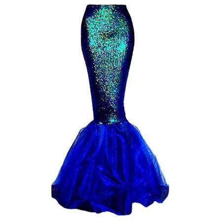 Havfrue Prinsesse Ariel Cosplay Sekvens Fiskehale Skørt Kostume Halloween Biling Bodycon Kjole Fest Kvinders Fancy Dress Up Blue 2XL