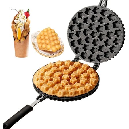 Våffeljärn för bubbelvåfflor - Dubbelsidigt non-stick våffeljärn för Hong Kong-äggvåfflor och glasstrutar, 180° rotation, 5 minuters tillagning