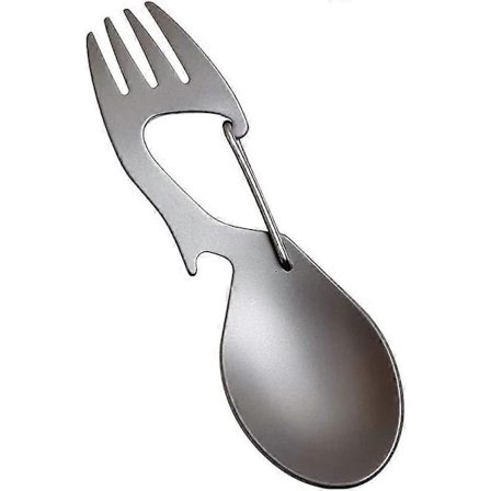 Rostfritt Stål Gaffel - Titan Sked med Flasköppnare - Silver Campingbestick - rostfritt stål, titan