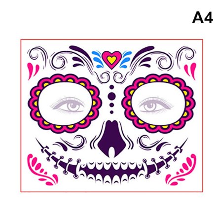 Ansiktsmakeup Klistermärke Special Vattentät Ansiktstatuering Dödens Dag Skalle Ansikte Utklädnad Halloween Temporära Tatuerings Klistermärken