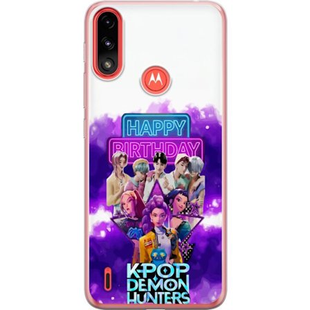 Kompatibelt Mobilskal till Motorola Motorola Moto E7 Power HuntrX Neon Beats motiv med KPop Demon Hunters i en futuristisk stadsmiljö, neonljus, musi