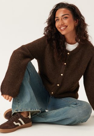 Object Collectors Item - Objsaggia Re L/S KNIT CARDIGAN - Seal Brown Detail:melange - Kläder - - Bubbleroom