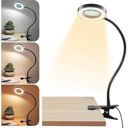 Forstørrelsesglass med lampe - 5x, 9w klemmelampe, 48 LED skrivebordslampe med klemme