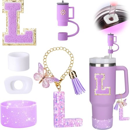 6 stk. Silikone Vandflaske Tilbehørssæt Inkluderer Sugerørstop, Stænklåg, Håndtagscharm og Passer til Standardflasker (Kop Ikke Inkluderet)