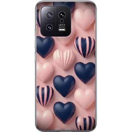 Kompatibelt Mobildeksel til Xiaomi 13 Myke tredimensjonale hjerter i rosa og marineblå toner i et romantisk mønster