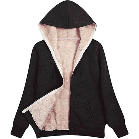 Fleecejacka med dragkedja för damer, långärmad huvtröja, kofta, ytterkläder med öppen krage, vinterjackor för damer