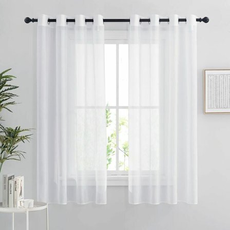 Hvite gjennomsiktige gardiner - Sett med 2 korte gardiner 132 x 160 cm Hjemmedekor Soverom