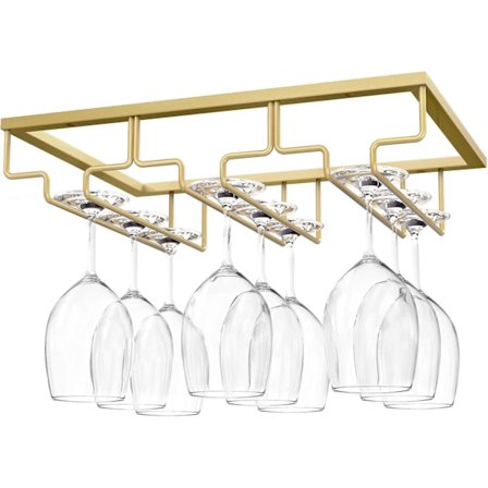 Vinglasställ, Vinglas Hängare Rack Under Cabinet Stemware Vinglas Hållare Förvaring Hängare För Bar Kökskabinett (3 Rader) - Guld