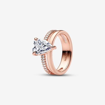Pandora - Kaksirivinen sydän -sormus - 14k ruusukullattu