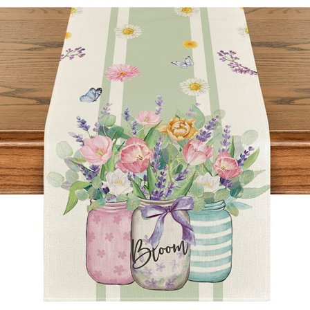 Vas Bloom Tulpan Lavendel Bordslöpare Vår, Säsongsbetonad Köks- och Matbordsdekoration för Hemfestdekoration 33x183 cm