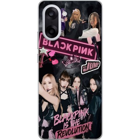 Yhteensopiva Puhelinkuori OnePlus Nord CE5 BLACKPINK kollaasi esiintymiskuvilla, kruunu, valotikut ja teksti Blackpink Is The Revolution tummassa, dra
