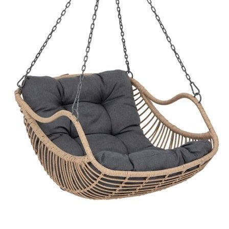 Riippuva nojatuoli ruostumattomalla rungolla, vettähylkivällä kankaalla