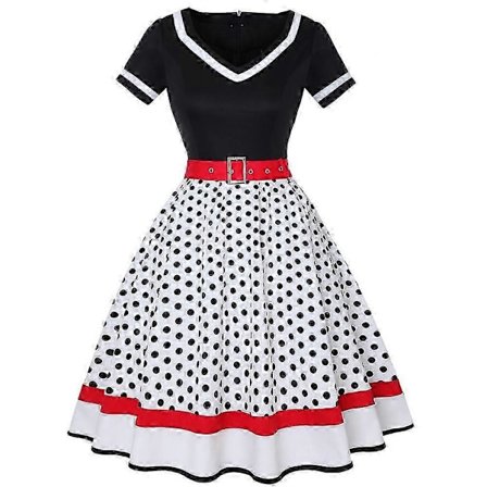 Rockabilly Naisten Mekot, 50-luvun Vintage Lyhythihainen V-Aukko Pilkullinen Swing Cocktail Mekko