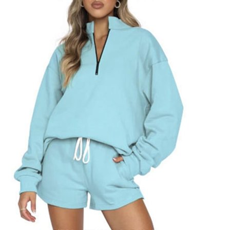 Dame 2-delt Antrekk Treningsdress Crop Pullover Genser Joggebukser Tracksuit Sett Himmelblå XL