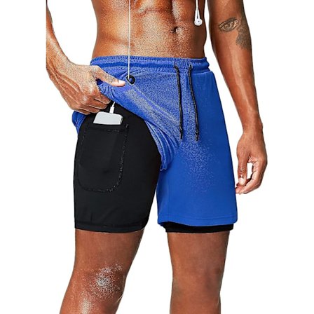 2 in 1 juoksushortsit puhelintaskulla, treenishortsit nopeasti kuivuvat miesten shortsit 5 tuumaa (sininen, x-large)