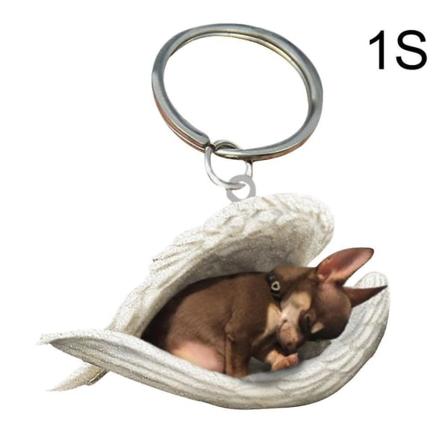 Hängande prydnad nyckelring Söt sovande ängel hundvinge hänge hund present Ca Brown Chihuahua
