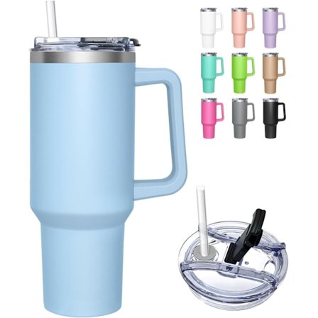 Isolerad Mugg med 2-i-1 Lock, 1200ML Kaffetermos med Sugrör och Handtag, Rostfri Isolerad Mugg