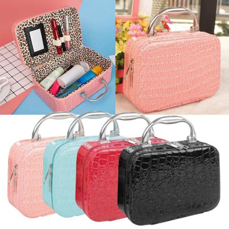 Kosmetikväska med stor kapacitet, fodral med spegel, vinröd